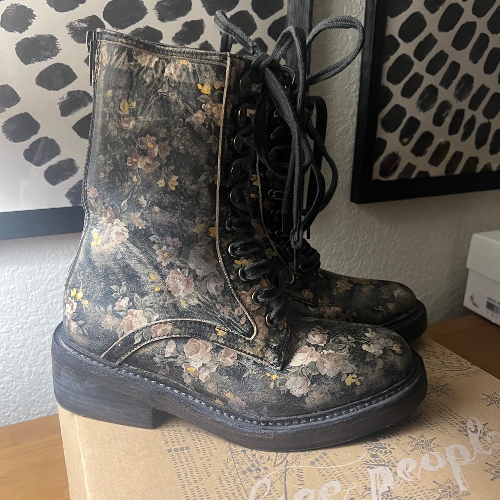 Free People Black and Cream Combat Boots